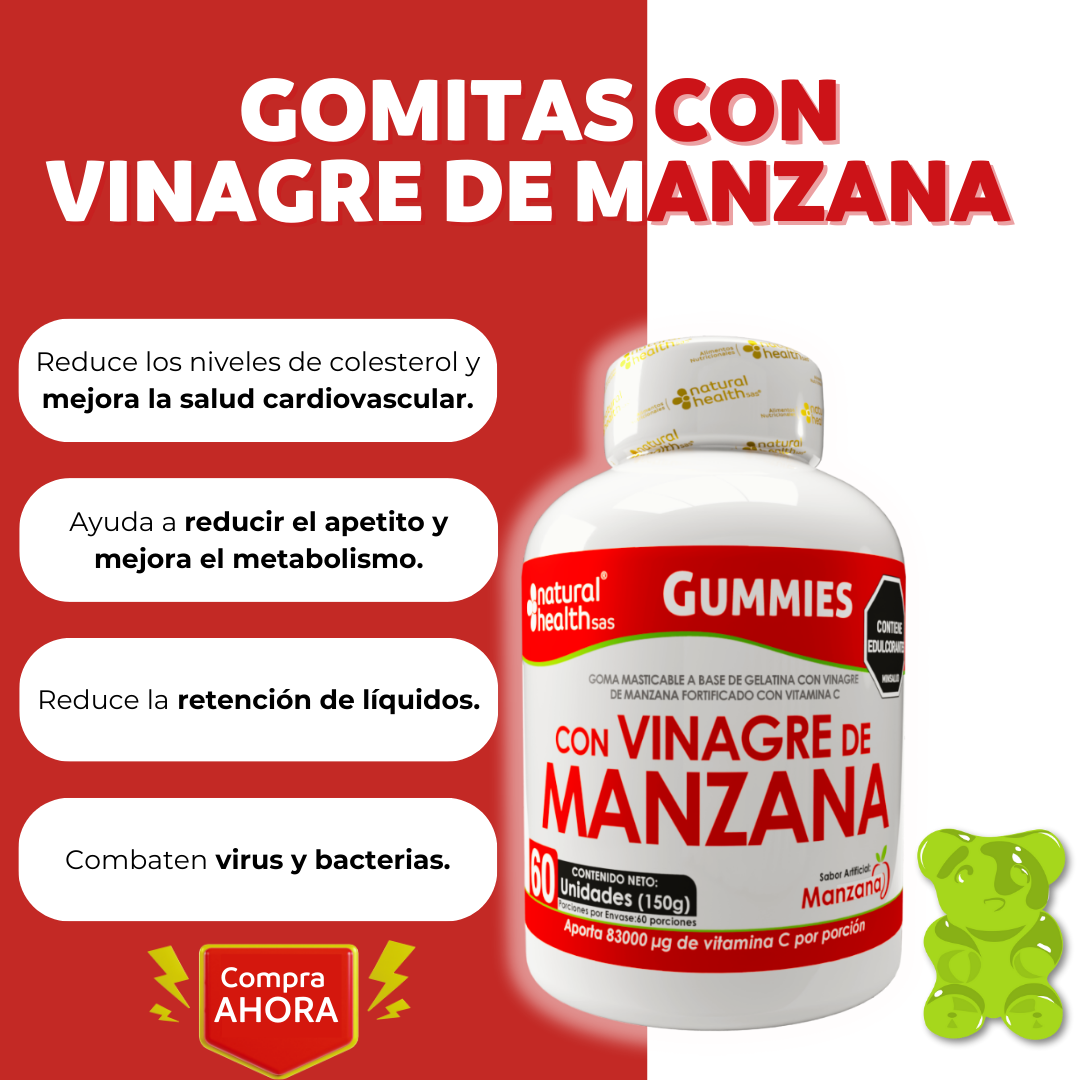 Gomitas de Vinagre de Manzana + Entrega Gratis + Solo pagas al recibir ¡Solo por hoy!